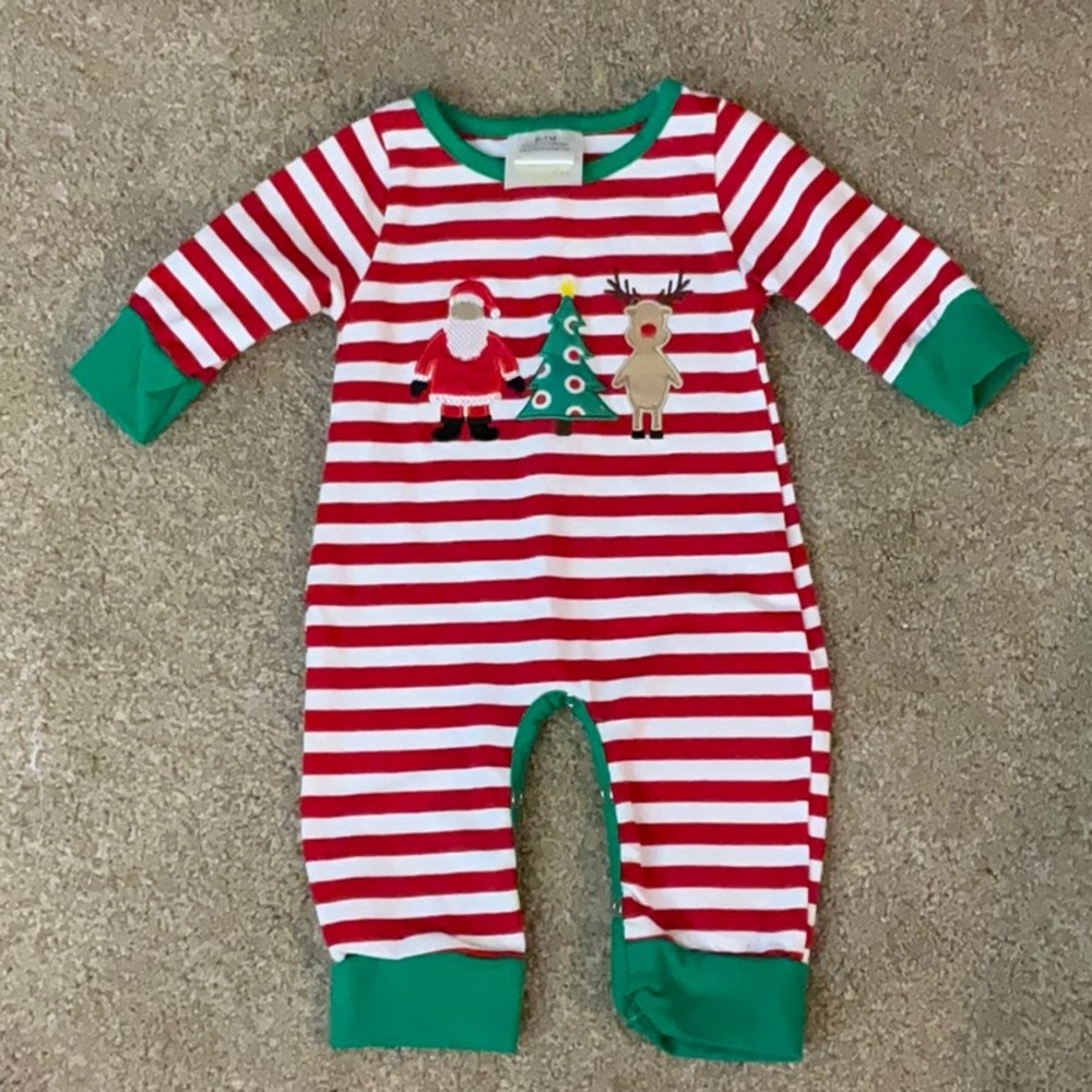 Red and White Striped Baby Onesie with Green Accents